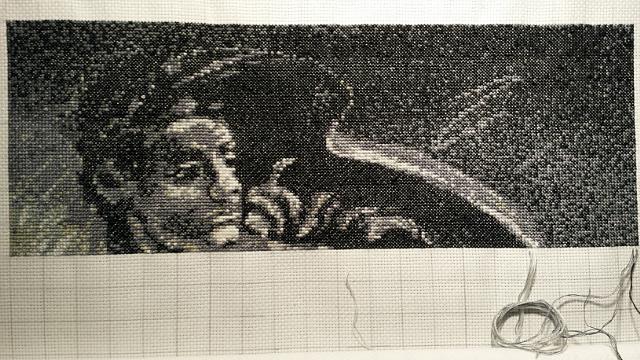 Progress on my Michelangelo cross stitch