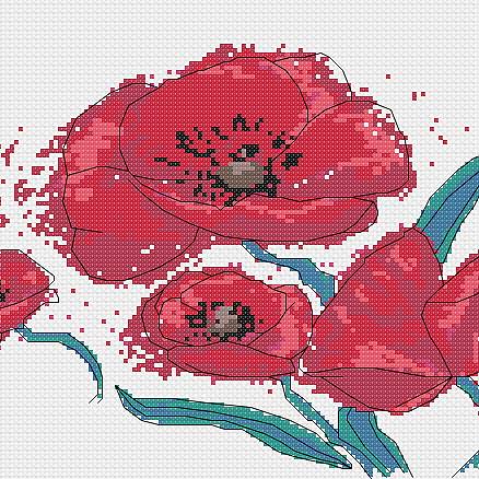 Poppies in the wind modern cross stitch pattern