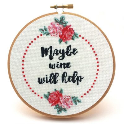 Maybe Wine Will Help wine cross stitch pattern