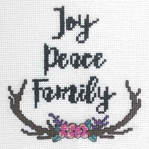 Joy Peace Family cross stitch ornament