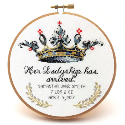 Her Ladyship cross stitch baby announcement