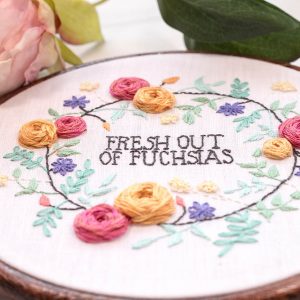 Fresh Out of Fuchsias hand embroidery pattern