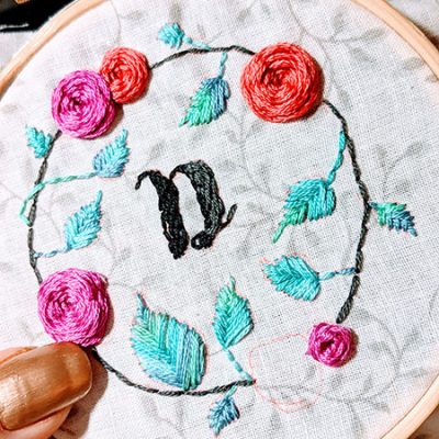Floral embroidery monogram hoop