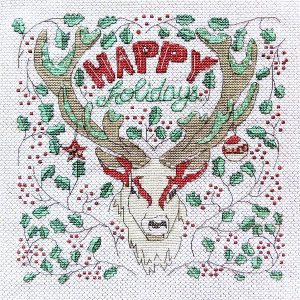 Happy Holidays Deer cross stitch pattern