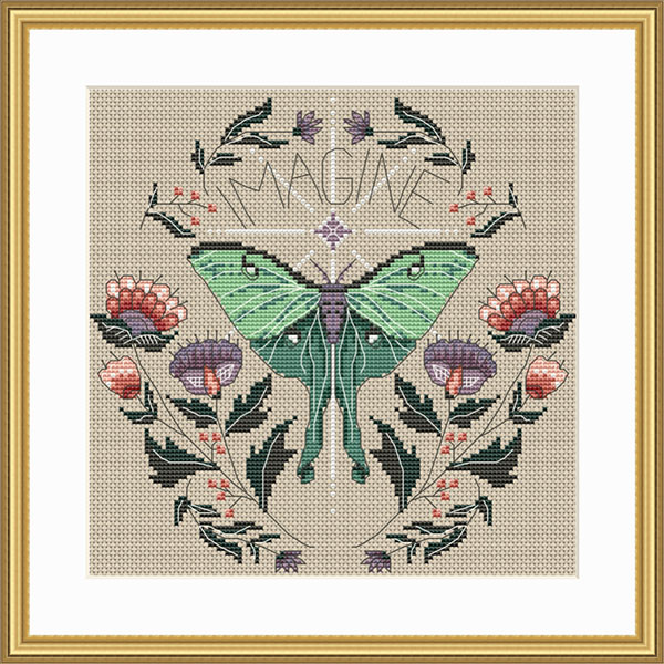 Imagine Luna moth cross stitch pattern