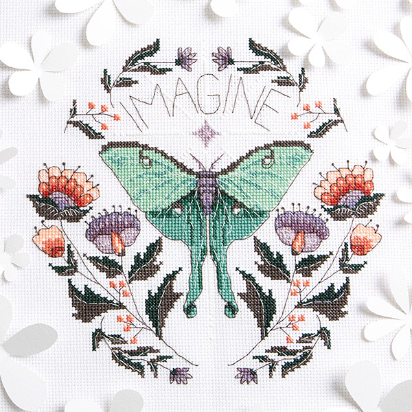 Imagine Luna moth cross stitch pattern