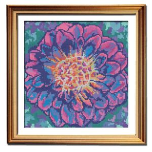 Pink Marbled Dahlia flower cross stitch pattern framed